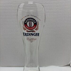 ERDINGER WEISSBRAU BEER GLASSES 20 OZ - 10" Tall Gold Etching - 2143
